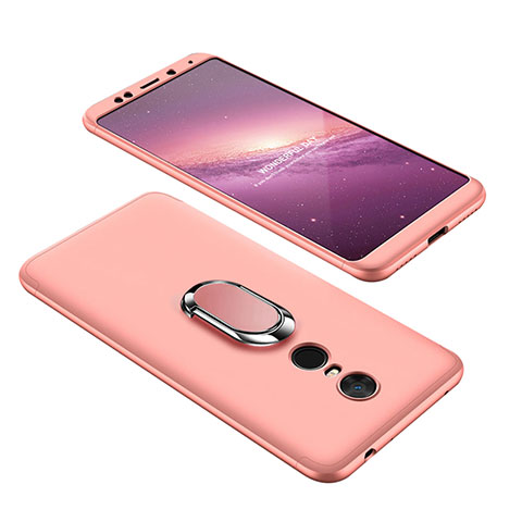 Custodia Plastica Rigida Cover Opaca Fronte e Retro 360 Gradi con Anello Supporto per Xiaomi Redmi Note 5 Indian Version Oro Rosa