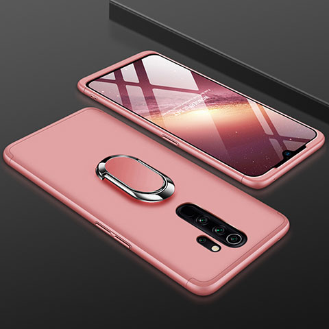 Custodia Plastica Rigida Cover Opaca Fronte e Retro 360 Gradi con Anello Supporto per Xiaomi Redmi Note 8 Pro Oro Rosa