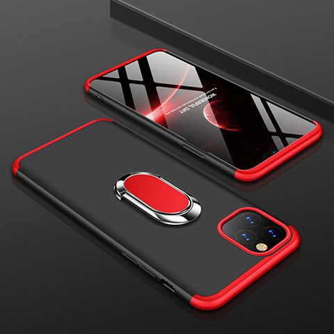 Custodia Plastica Rigida Cover Opaca Fronte e Retro 360 Gradi con Anello Supporto R01 per Apple iPhone 11 Pro Max Rosso e Nero