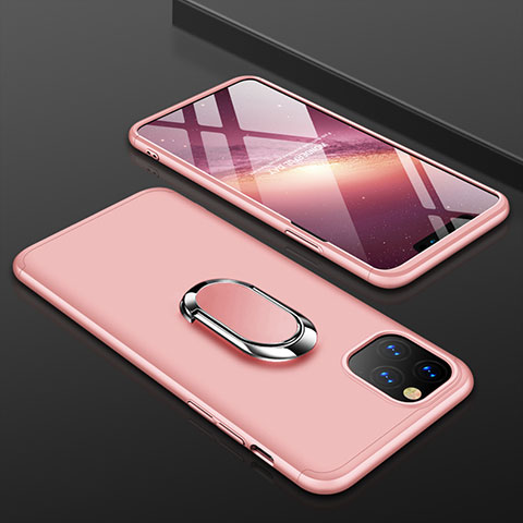 Custodia Plastica Rigida Cover Opaca Fronte e Retro 360 Gradi con Anello Supporto R01 per Apple iPhone 11 Pro Oro Rosa