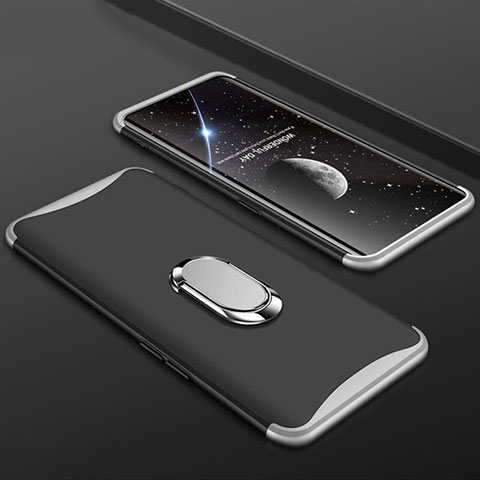 Custodia Plastica Rigida Cover Opaca Fronte e Retro 360 Gradi con Anello Supporto S01 per Oppo Find X Argento