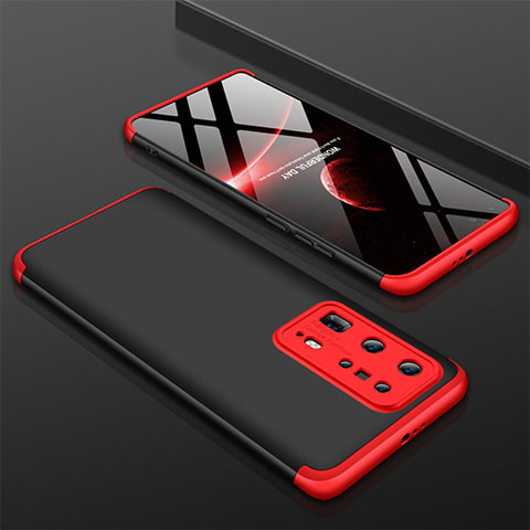 Custodia Plastica Rigida Cover Opaca Fronte e Retro 360 Gradi M01 per Huawei P40 Pro+ Plus Rosso e Nero
