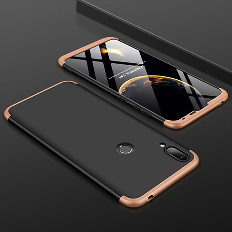 Custodia Plastica Rigida Cover Opaca Fronte e Retro 360 Gradi M01 per Huawei Y7 Pro (2019) Oro e Nero