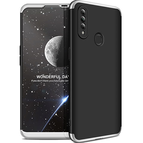 Custodia Plastica Rigida Cover Opaca Fronte e Retro 360 Gradi M01 per Oppo A8 Argento e Nero