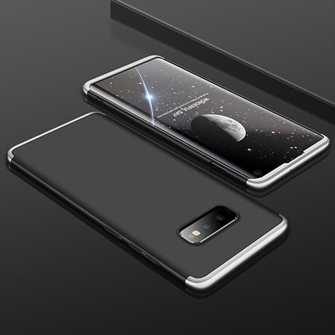Custodia Plastica Rigida Cover Opaca Fronte e Retro 360 Gradi P01 per Samsung Galaxy S10e Argento e Nero