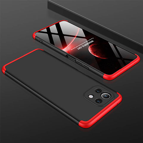 Custodia Plastica Rigida Cover Opaca Fronte e Retro 360 Gradi P01 per Xiaomi Mi 11 5G Rosso e Nero