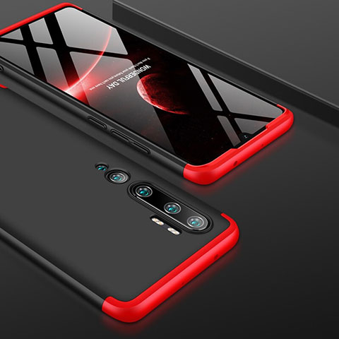 Custodia Plastica Rigida Cover Opaca Fronte e Retro 360 Gradi P01 per Xiaomi Mi Note 10 Pro Rosso e Nero