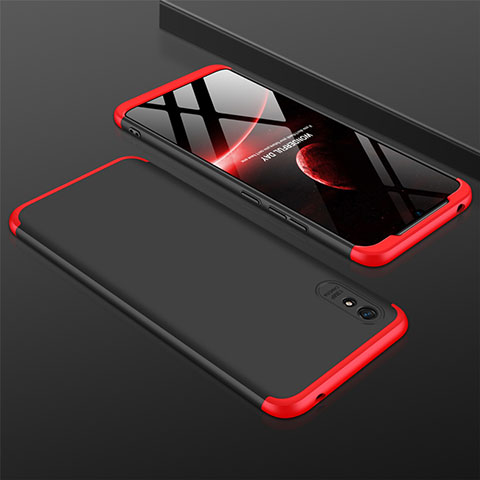 Custodia Plastica Rigida Cover Opaca Fronte e Retro 360 Gradi P03 per Xiaomi Redmi 9A Rosso e Nero