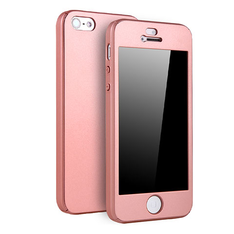 Custodia Plastica Rigida Cover Opaca Fronte e Retro 360 Gradi per Apple iPhone 5 Oro Rosa