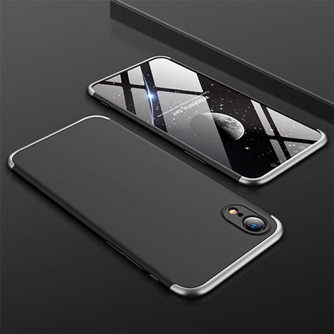 Custodia Plastica Rigida Cover Opaca Fronte e Retro 360 Gradi per Apple iPhone XR Argento e Nero