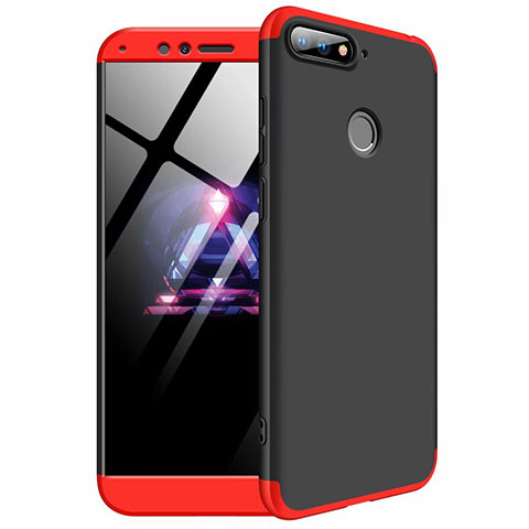 Custodia Plastica Rigida Cover Opaca Fronte e Retro 360 Gradi per Huawei Enjoy 8e Rosso e Nero