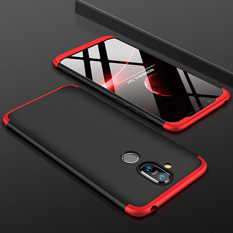 Custodia Plastica Rigida Cover Opaca Fronte e Retro 360 Gradi per Nokia X7 Rosso e Nero