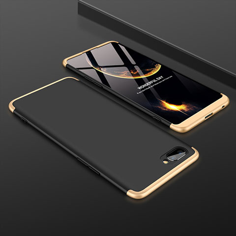 Custodia Plastica Rigida Cover Opaca Fronte e Retro 360 Gradi per Oppo A12e Oro e Nero