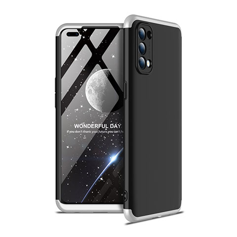 Custodia Plastica Rigida Cover Opaca Fronte e Retro 360 Gradi per Oppo Reno4 4G Argento e Nero