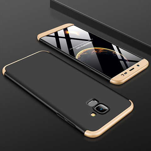 Custodia Plastica Rigida Cover Opaca Fronte e Retro 360 Gradi per Samsung Galaxy J6 (2018) J600F Oro e Nero