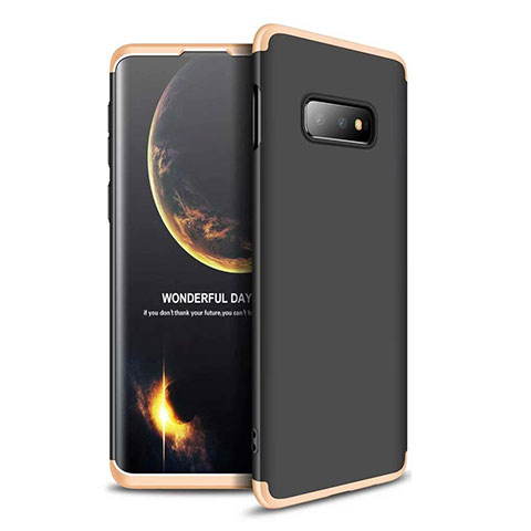 Custodia Plastica Rigida Cover Opaca Fronte e Retro 360 Gradi per Samsung Galaxy S10e Oro e Nero