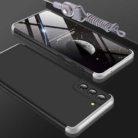 Custodia Plastica Rigida Cover Opaca Fronte e Retro 360 Gradi per Samsung Galaxy S21 5G Argento e Nero