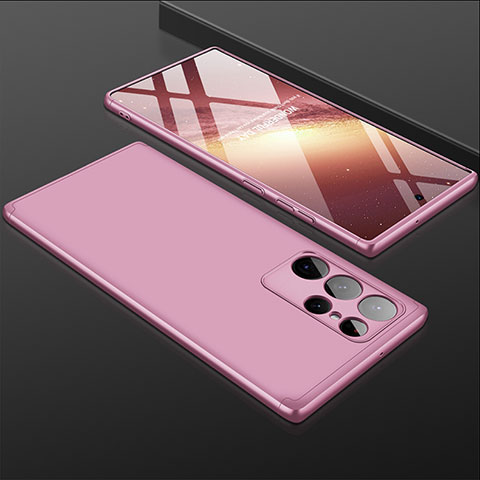 Custodia Plastica Rigida Cover Opaca Fronte e Retro 360 Gradi per Samsung Galaxy S22 Ultra 5G Oro Rosa