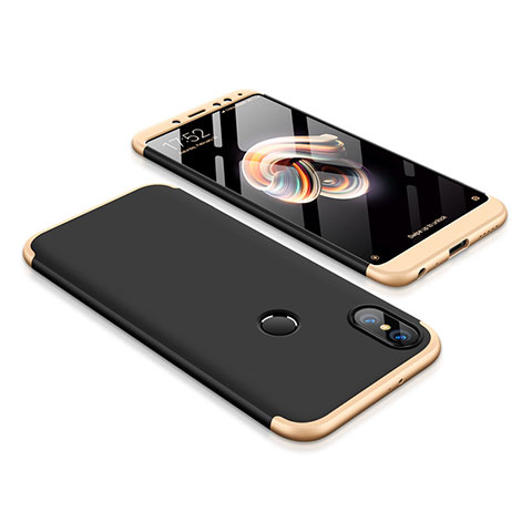 Custodia Plastica Rigida Cover Opaca Fronte e Retro 360 Gradi per Xiaomi Redmi Note 5 AI Dual Camera Oro e Nero