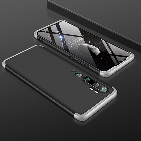 Custodia Plastica Rigida Cover Opaca Fronte e Retro 360 Gradi R01 per Xiaomi Mi Note 10 Argento e Nero