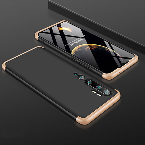 Custodia Plastica Rigida Cover Opaca Fronte e Retro 360 Gradi R01 per Xiaomi Mi Note 10 Pro Oro e Nero