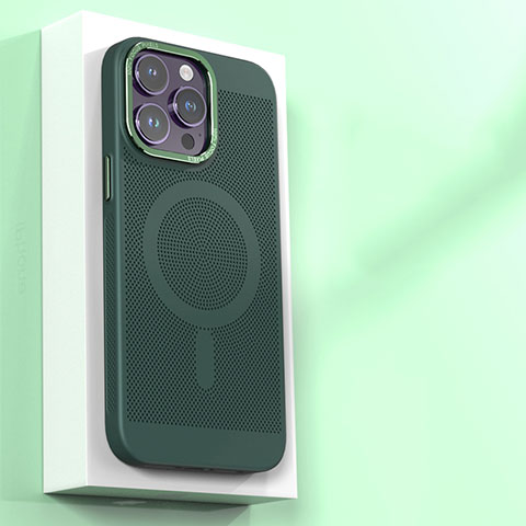 Custodia Plastica Rigida Cover Perforato con Mag-Safe Magnetic per Apple iPhone 13 Pro Verde