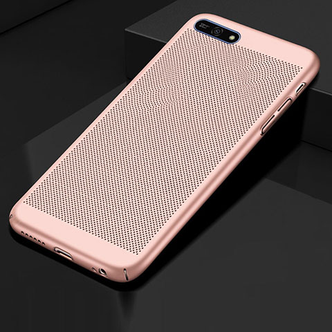 Custodia Plastica Rigida Cover Perforato per Huawei Y6 Prime (2018) Oro Rosa