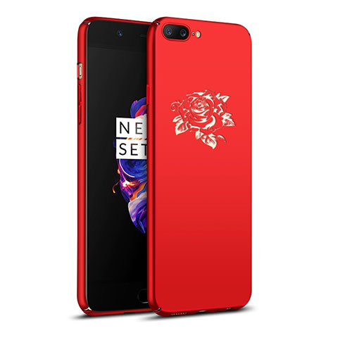 Custodia Plastica Rigida Fiori per OnePlus 5 Rosso