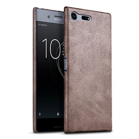 Custodia Plastica Rigida In Pelle per Sony Xperia XZ Premium Marrone