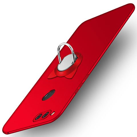 Custodia Plastica Rigida Opaca con Anello Supporto A01 per Huawei Honor 7X Rosso