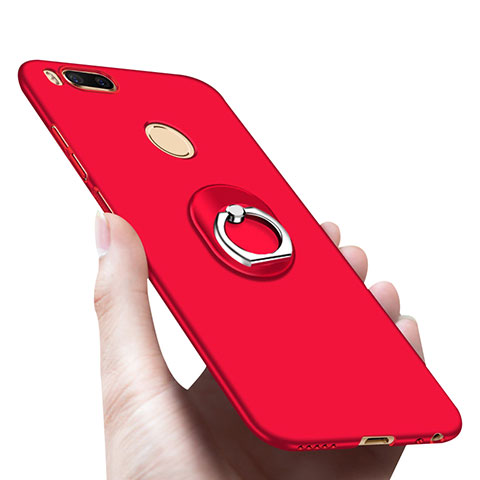 Custodia Plastica Rigida Opaca con Anello Supporto A03 per Xiaomi Mi 5X Rosso