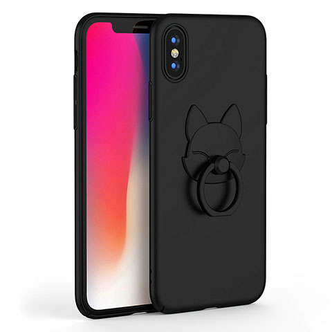 Custodia Plastica Rigida Opaca con Anello Supporto C01 per Apple iPhone Xs Max Nero