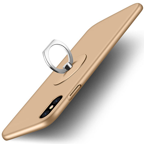 Custodia Plastica Rigida Opaca con Anello Supporto per Apple iPhone Xs Oro