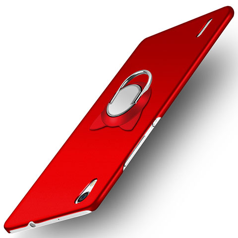 Custodia Plastica Rigida Opaca con Anello Supporto per Huawei P7 Dual SIM Rosso