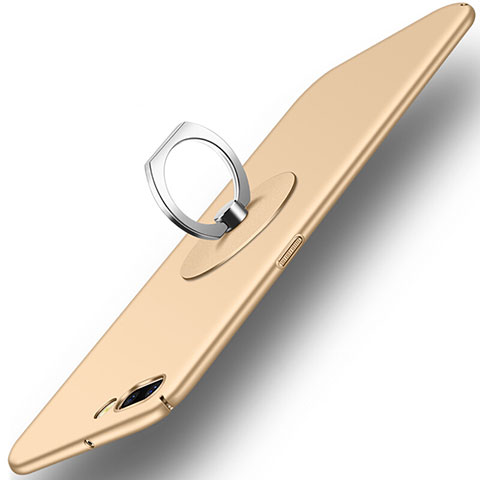 Custodia Plastica Rigida Opaca con Anello Supporto per OnePlus 5 Oro