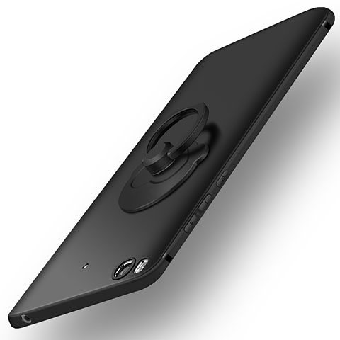 Custodia Plastica Rigida Opaca con Anello Supporto per Xiaomi Mi 5S 4G Nero