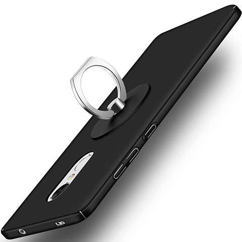 Custodia Plastica Rigida Opaca con Anello Supporto per Xiaomi Redmi Note 4X High Edition Nero