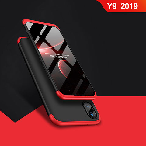 Custodia Plastica Rigida Opaca Fronte e Retro 360 Gradi Q01 per Huawei Y9 (2019) Rosso e Nero