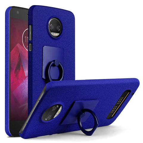 Custodia Plastica Rigida Sabbie Mobili con Anello Supporto per Motorola Moto Z2 Force Blu