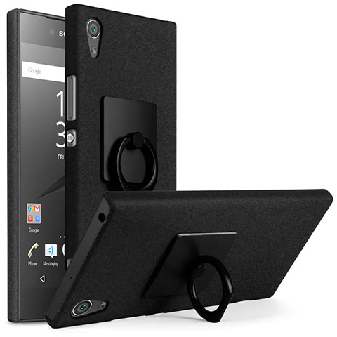 Custodia Plastica Rigida Sabbie Mobili con Anello Supporto per Sony Xperia XA1 Plus Nero