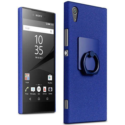 Custodia Plastica Rigida Sabbie Mobili con Anello Supporto per Sony Xperia XA1 Ultra Blu