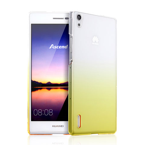 Custodia Plastica Trasparente Rigida Sfumato per Huawei Ascend P7 Giallo