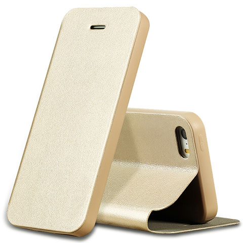 Custodia Portafoglio In Pelle con Stand L01 per Apple iPhone 5 Oro