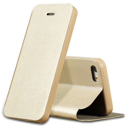 Custodia Portafoglio In Pelle con Stand L01 per Apple iPhone 5S Oro