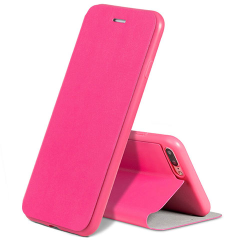 Custodia Portafoglio In Pelle con Stand L02 per Apple iPhone 8 Plus Rosa Caldo