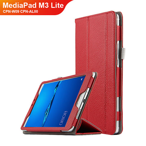 Custodia Portafoglio In Pelle con Stand L02 per Huawei MediaPad M3 Lite 8.0 CPN-W09 CPN-AL00 Rosso