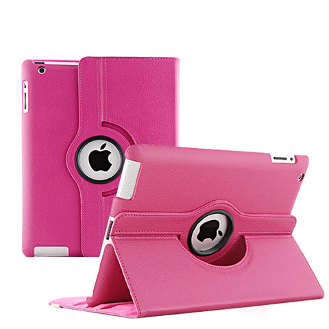 Custodia Portafoglio In Pelle con Stand Rotazione per Apple iPad 3 Rosa Caldo