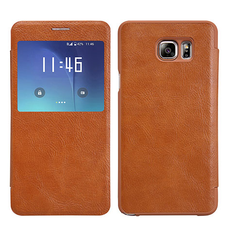 Custodia Portafoglio In Pelle con Stand U01 per Samsung Galaxy S7 Edge G935F Marrone