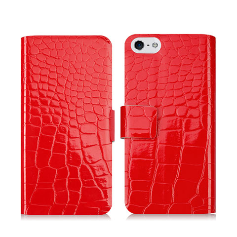 Custodia Portafoglio In Pelle con Supporto Coccodrillo per Apple iPhone 5S Rosso