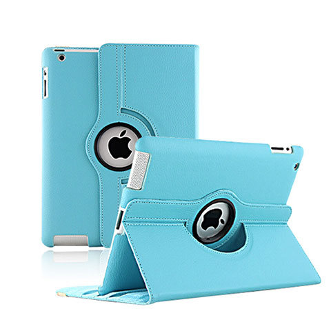 Custodia Portafoglio In Pelle con Supporto Girevole per Apple iPad 2 Cielo Blu